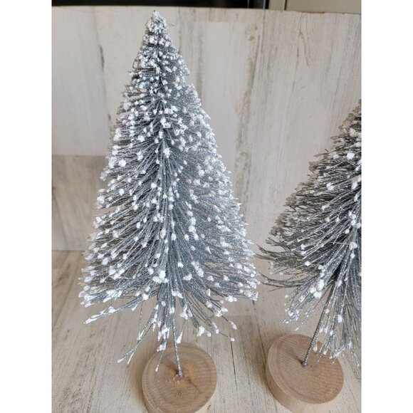 Silver glitter bristle snow tree set home decor shiny - Picture 2 of 9